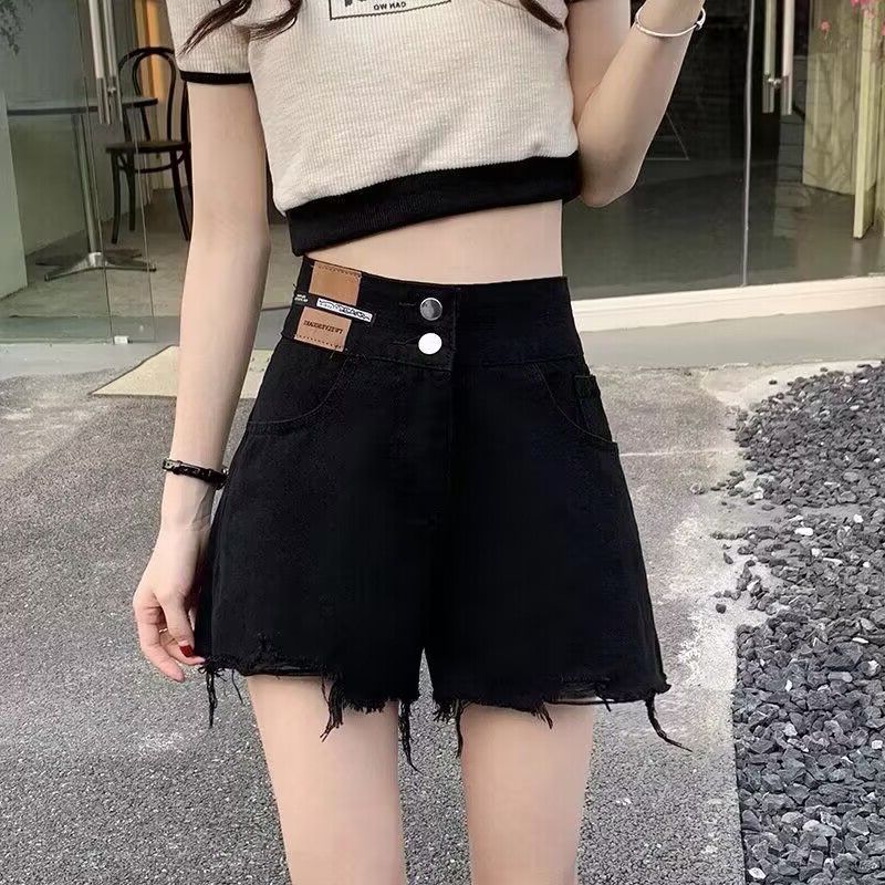 2023夏季新款熱辣黑色高腰牛仔短褲女夏a字辣妹顯瘦美式復古短褲