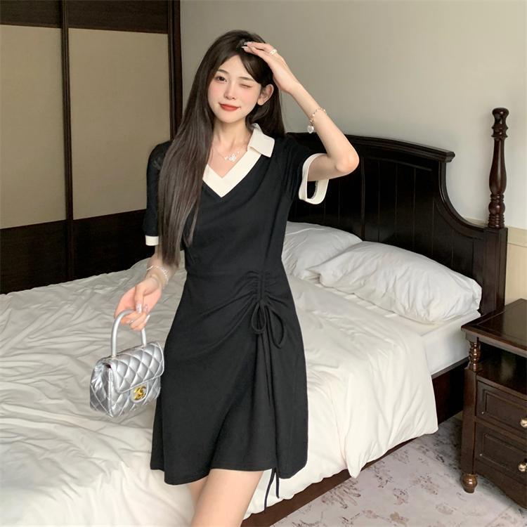 Light green age-reducing casual wind short-sleeved dress girls fat mm summer new  polo collar dress