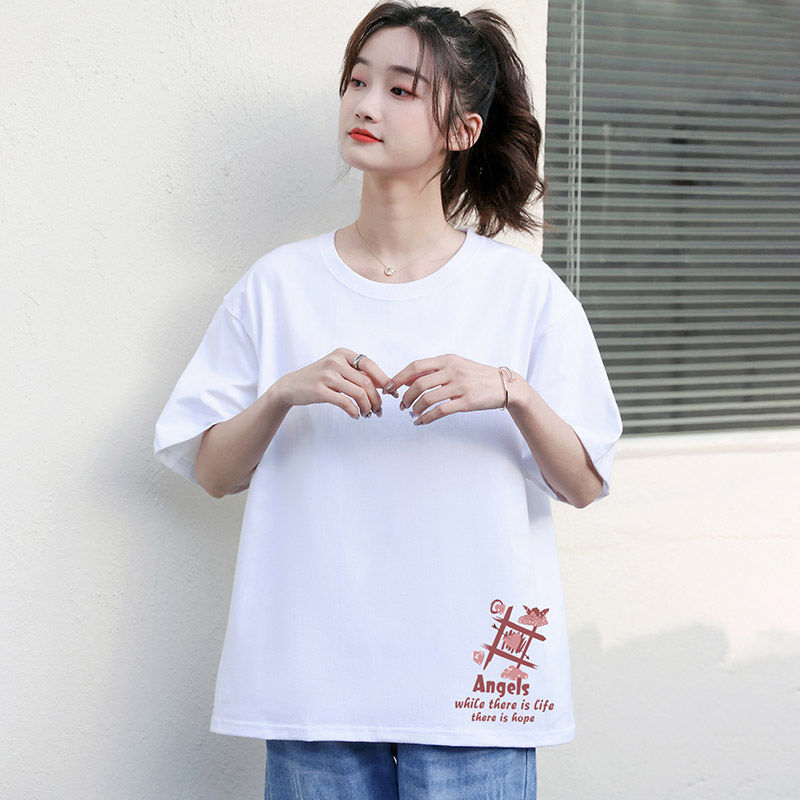 White t-shirt women's niche loose cotton short-sleeved top chic summer age reduction all-match thin half-sleeved T-shirt tide i