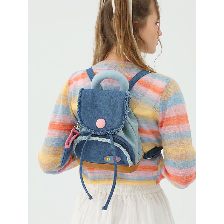 Donut Denim Button Backpack Cute Small School Bag Girls College Student Niche Backpack