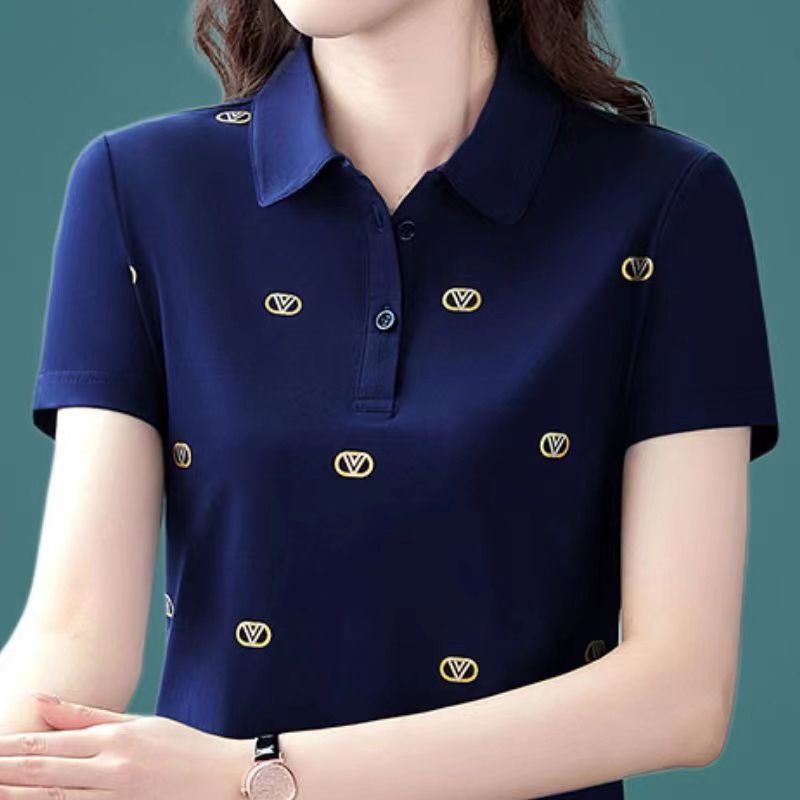 撿漏~外貿尾單大牌剪標撤櫃高檔t恤女中年夏短袖翻領polo衫女