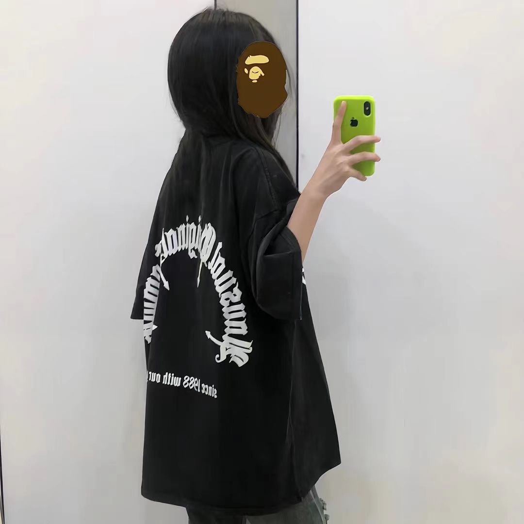 100% pure cotton round neck Korean version American style printed t-shirt women Korean version loose ins style niche slim high street short sleeve women