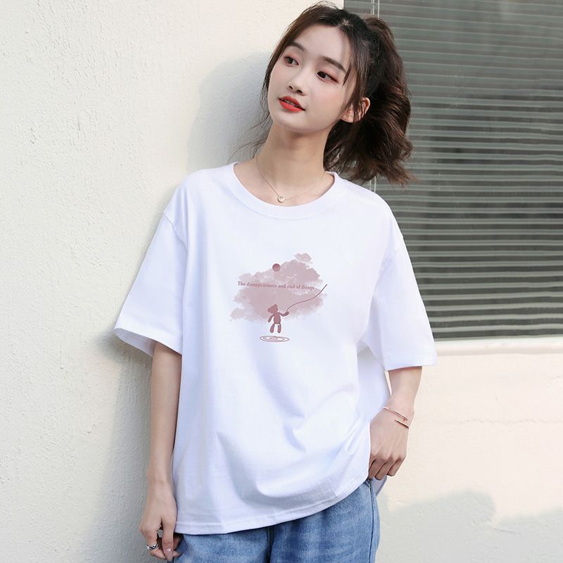 Loose cotton short-sleeved t-shirt ladies summer new beautiful chic tops niche design popular printing tide