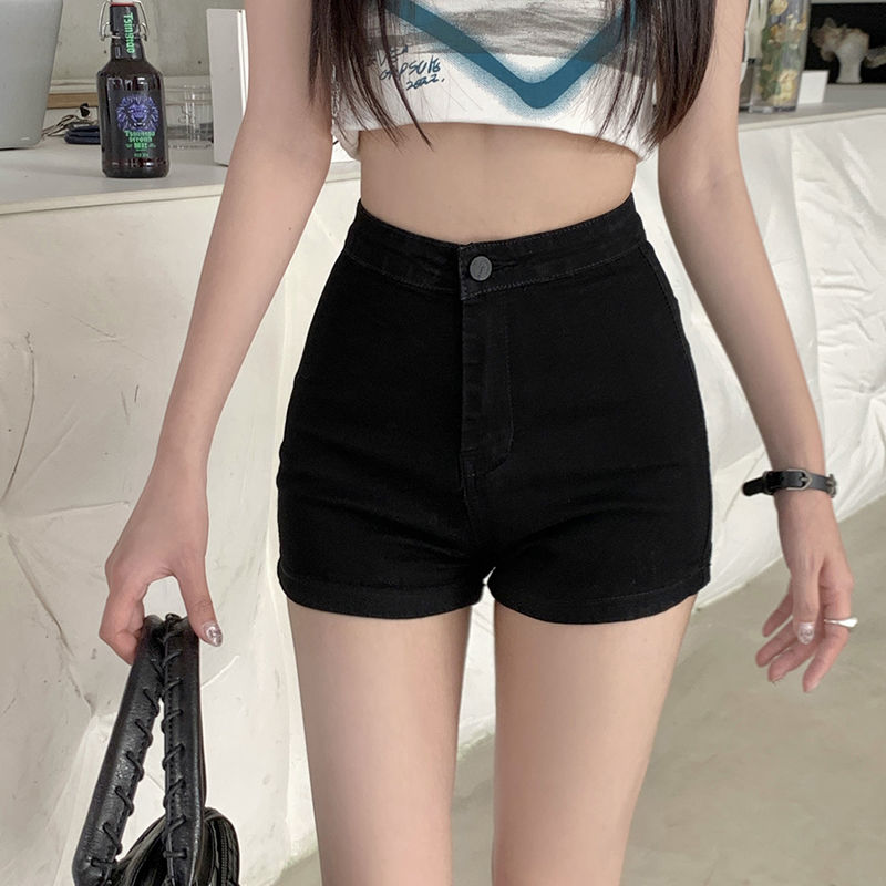 黑色緊身牛仔短褲女2023新款高腰顯瘦打底超短褲夏季a字包臀熱褲