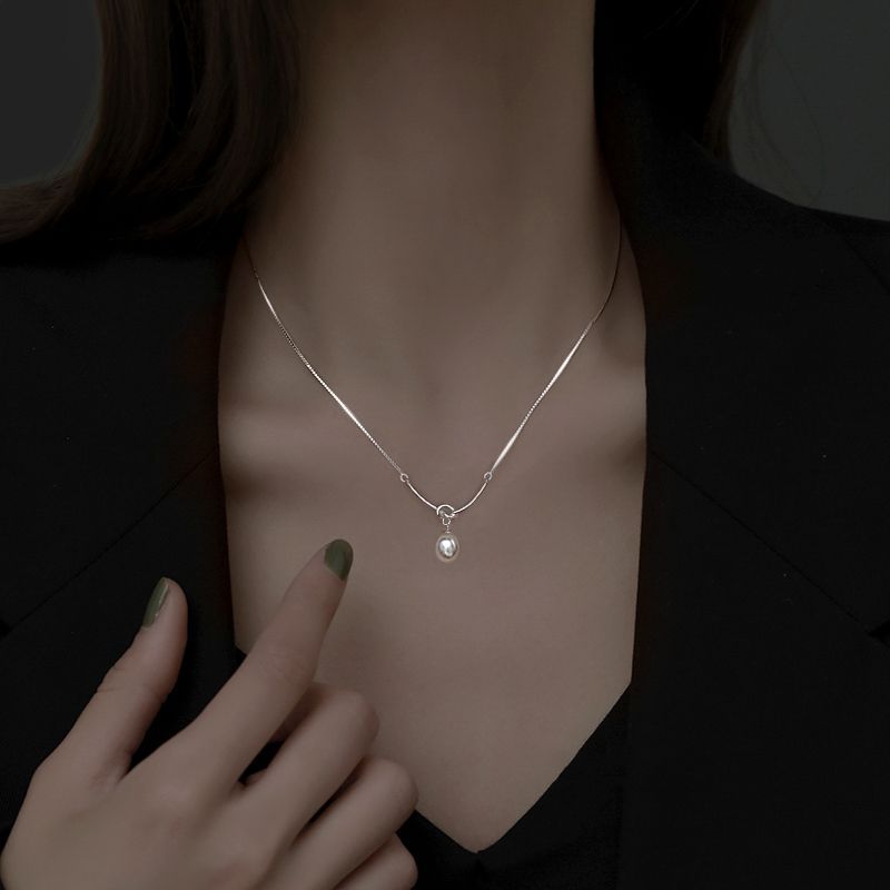 925纯银珍珠项链女轻奢小众设计高级感毛衣链2023年新款潮锁骨链