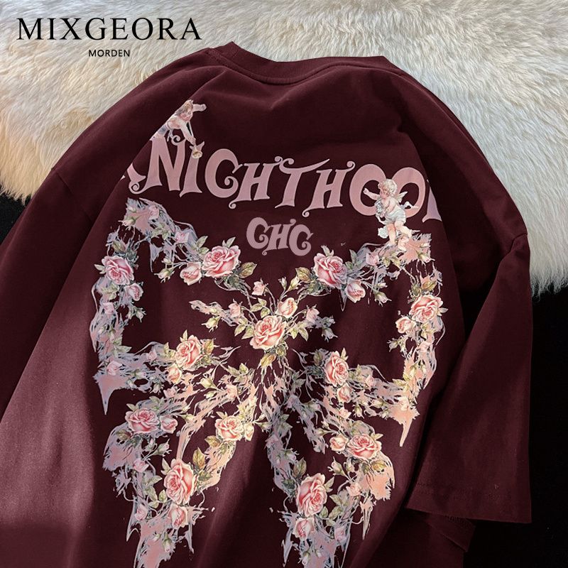 MIXGEORA高街風純棉短袖T恤男寬鬆潮流帥氣百搭時尚休閒圓領上衣