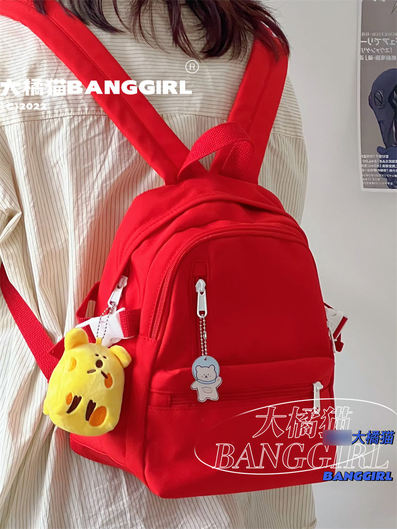 Mini red backpack, lightweight travel small school bag, Japanese ins casual and versatile small backpack for women