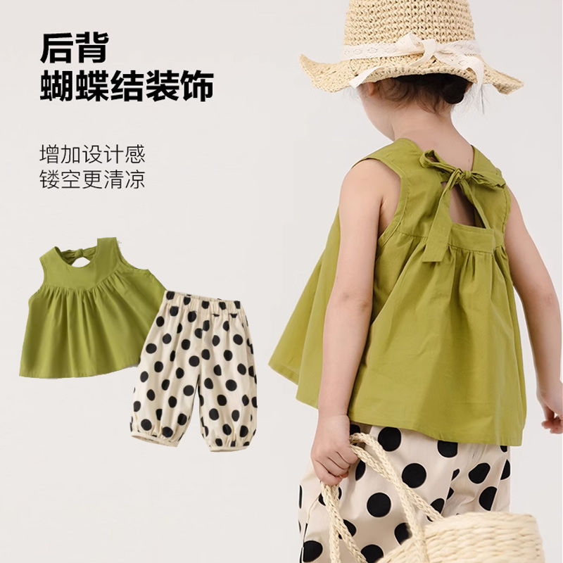 女童夏装套装2023新款童装洋气韩版短袖T恤公主背带裤两件套1-3岁