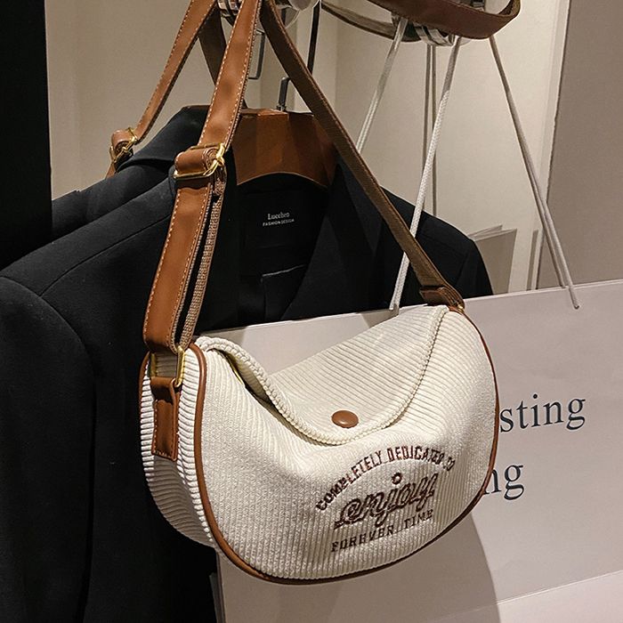 ins versatile bag women niche design high-end texture dumpling bag letter embroidery corduroy shoulder crossbody bag