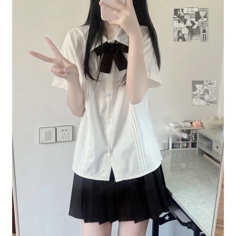 日系原創JK制服襯衣短袖襯衫女學生百搭基礎款校供感風琴褶上衣潮