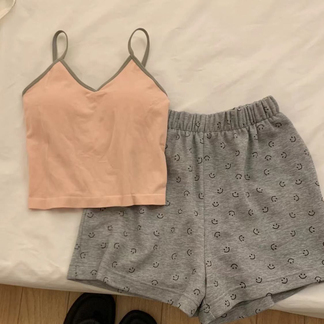 夏季帶墊吊帶睡衣女可外穿遛彎日系短褲星星背心薄款兩件套家居服