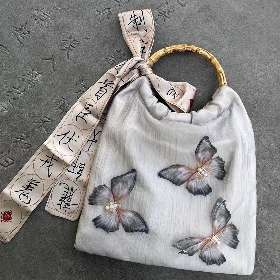 新款國風旗袍蝴蝶包2023款新中式包包夢蝶竹手腕包包女漢服古風
