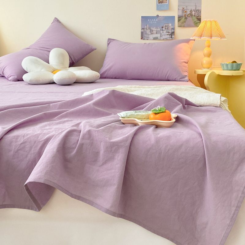 纯色简约水洗棉床单单件老粗布2.0m双单人宿舍被单1.5米三件套