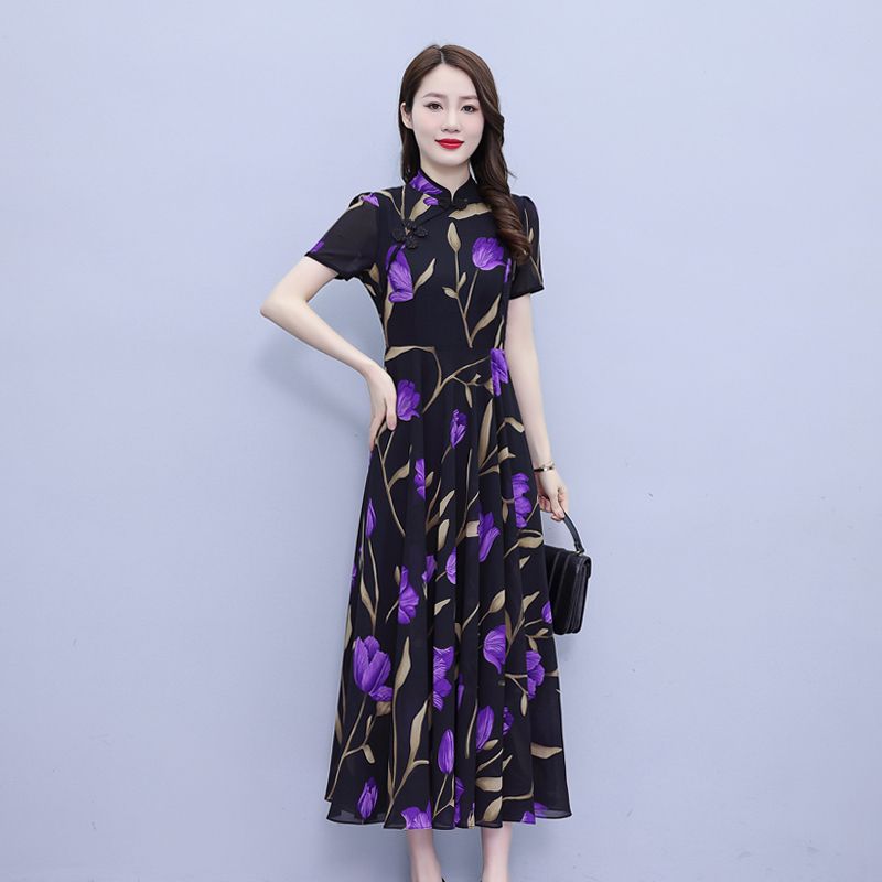 高檔雪紡連衣裙女2023新款夏季輕奢復古民族風新中式改良旗袍裙子