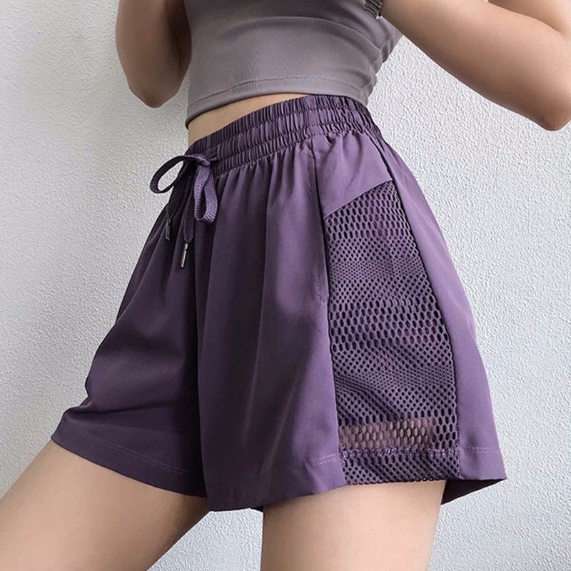 瑜伽運動褲假兩件防走光夏季速乾女健身訓練跑步網孔薄款外穿短褲