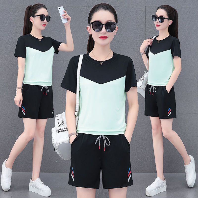 Two-piece shorts suit women's summer 2023 new fashion hot style female casual mother fat mm slim two-piece set