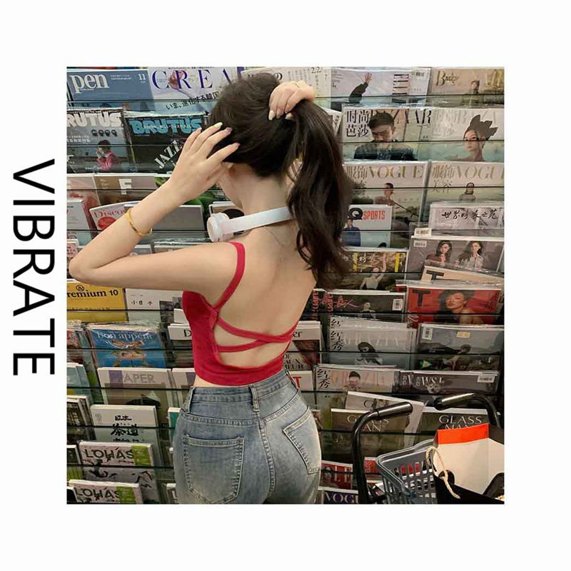 VIBRATE純欲交叉吊帶露背小背心女夏季短款修身氣質甜辣百搭上衣