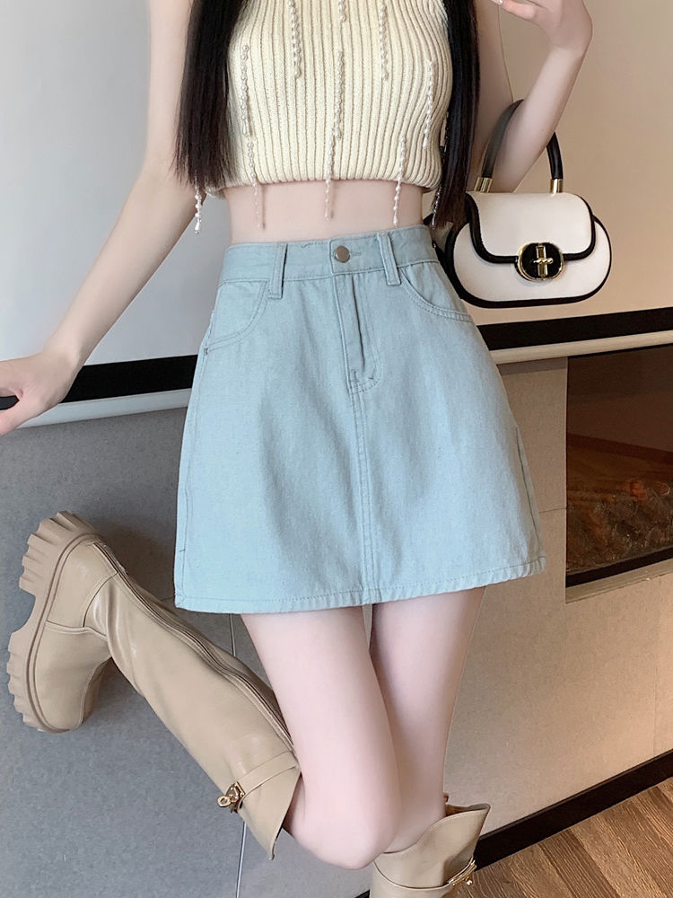 大碼胖mm半身裙女夏季新款高腰顯瘦短裙包臀A字遮跨牛仔裙子ins潮