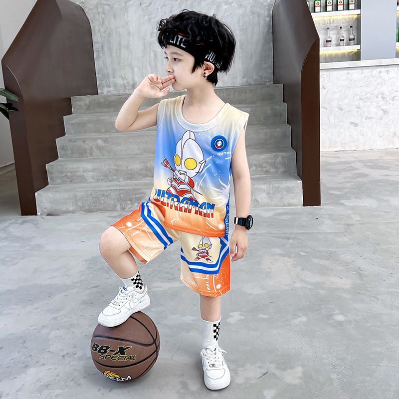 男童篮球服速干套装2023新款夏季背心奥特曼发光衣服宝宝运动帅潮