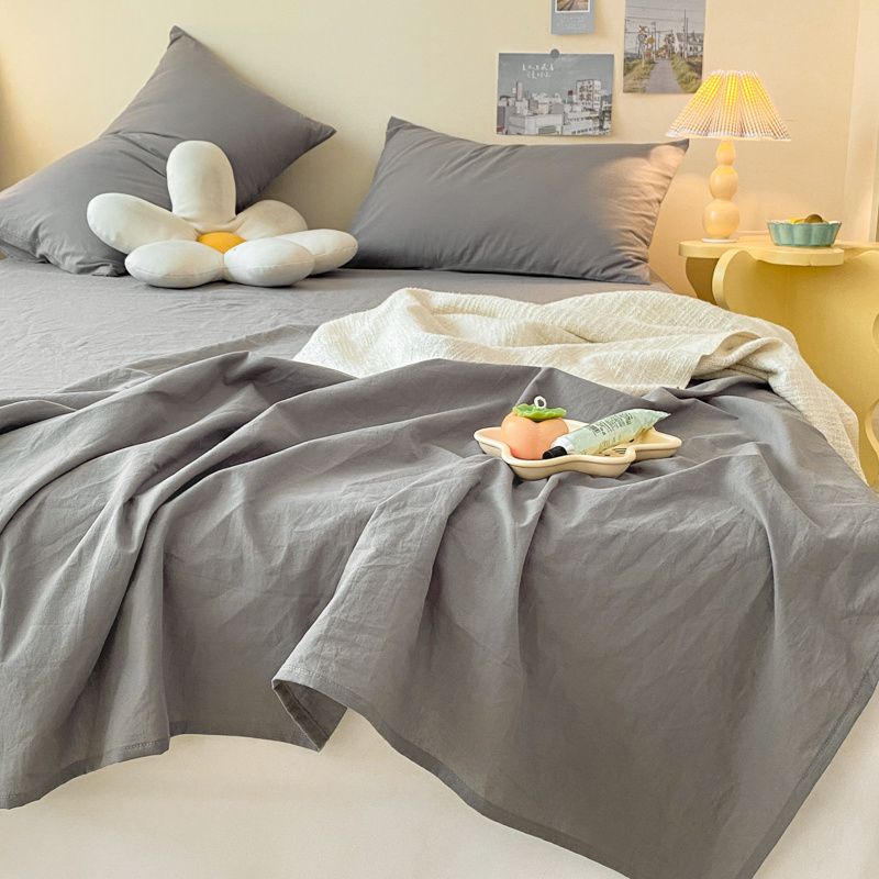纯色简约水洗棉床单单件老粗布2.0m双单人宿舍被单1.5米三件套