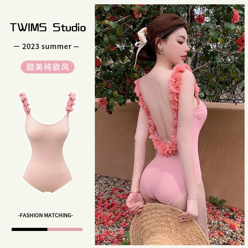 Internet celebrity swimsuit women's summer one-piece 2023 new Korean ins style foreign style pure lust style flower hot girl backless swimsuit