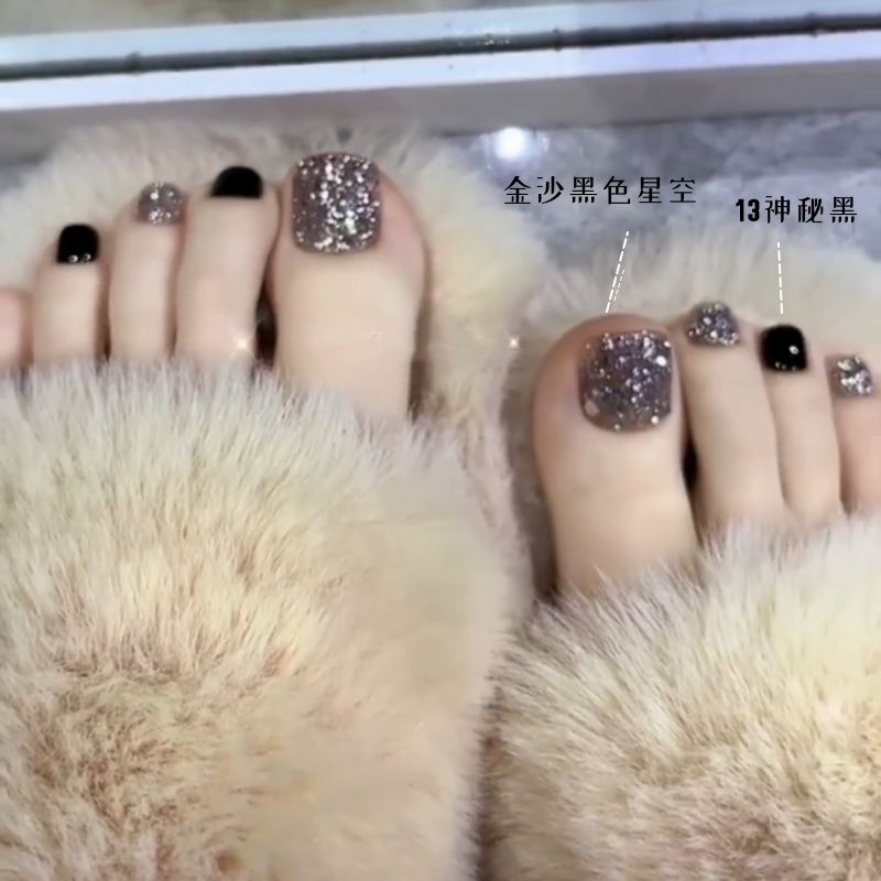 亮黑閃鑽閃亮腳趾甲油不可剝持久不掉色防水無毒超顯白速干指甲油