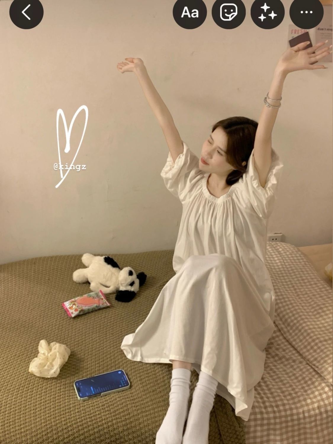 French high-end white puff sleeve dress  new pajamas for women summer slimming nightgown first love long dress