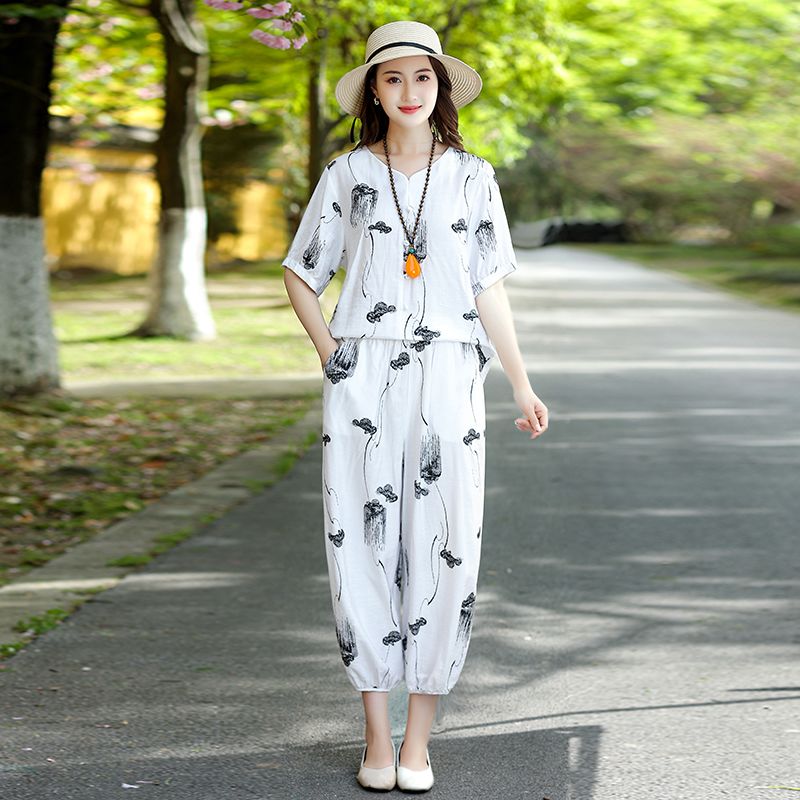 妈妈夏季凉快套装女洋气新款中老年女士夏装短袖上衣宽松一整套女