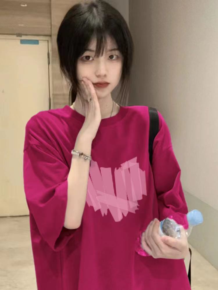 100%純棉國潮oversize短袖t恤女夏季新款鹽系寬鬆學生半袖上衣服