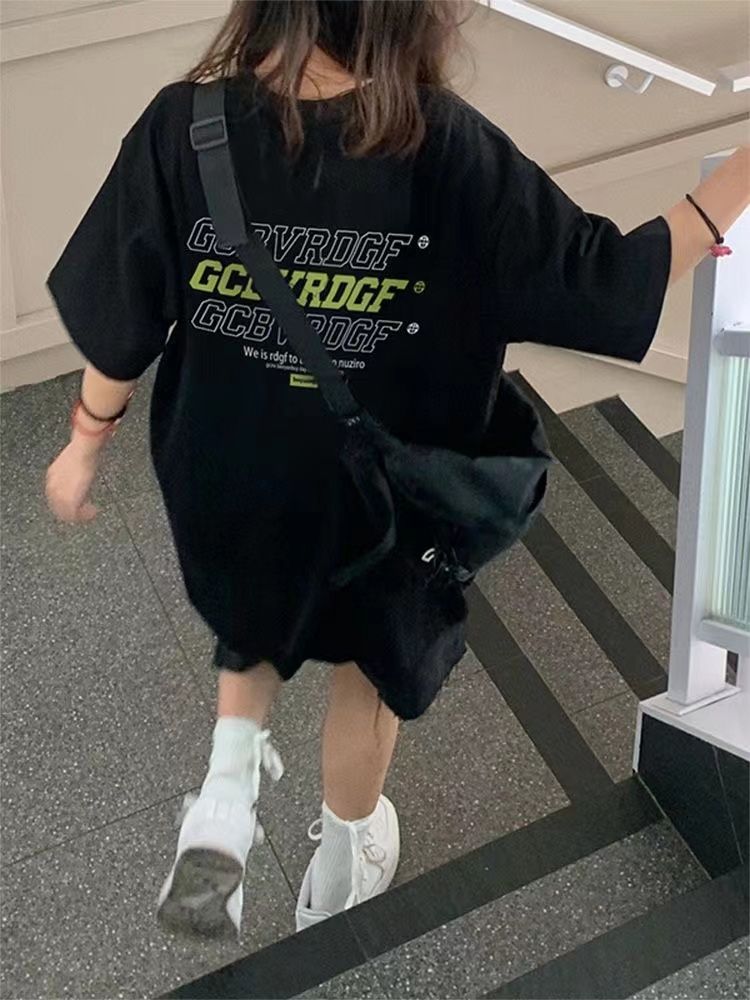 100%純棉夏季國潮牌美式復古印花短袖t恤女高街寬鬆學生情侶上衣