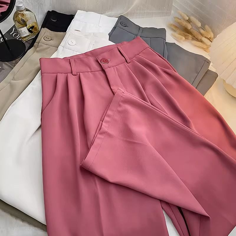 Wide-leg suit trousers for women, summer, Korean version, high-waisted, loose, slim, straight, elegant, casual, versatile, trendy black trousers