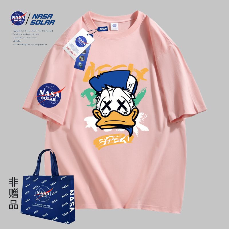 NASA官方联名款2023年夏季新款背包熊纯棉短袖情侣T恤学生半袖潮