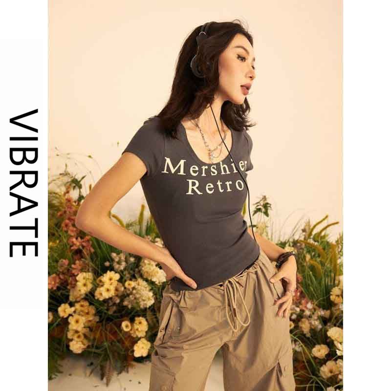 VIBRATE Korean version of summer new sweet and spicy shoulder top trendy Korean version of self-cultivation hot girl pure desire short-sleeved t-shirt female