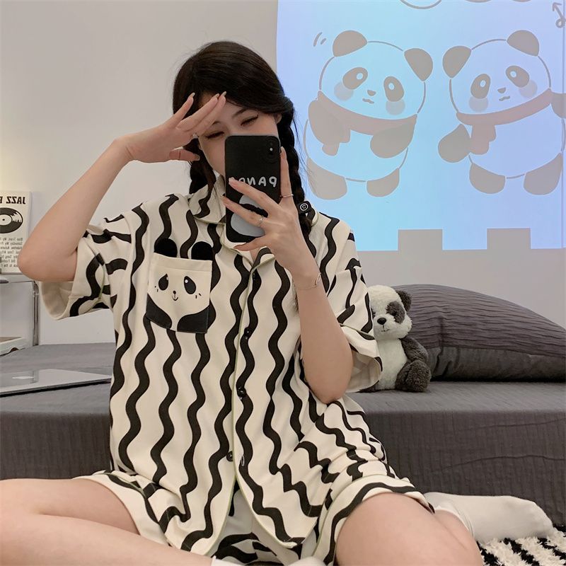 冰絲睡衣女夏季短袖短褲薄款套裝2023年新款絲綢卡通網紅風家居服
