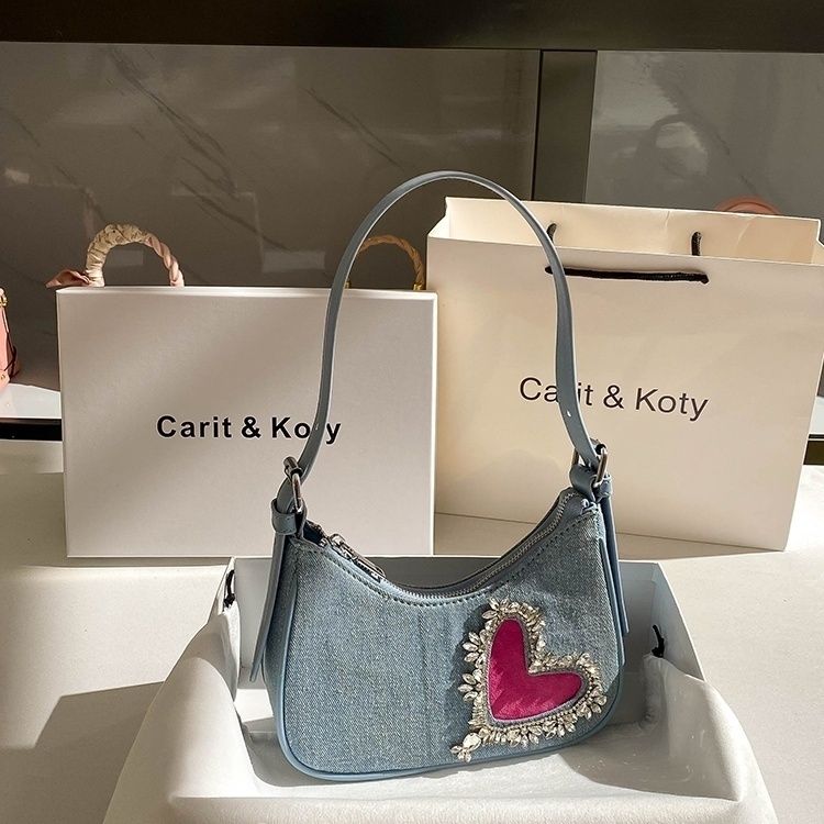 Carit Koty今年流行牛仔包包2023新款法式小眾水鑽腋下包女高級感