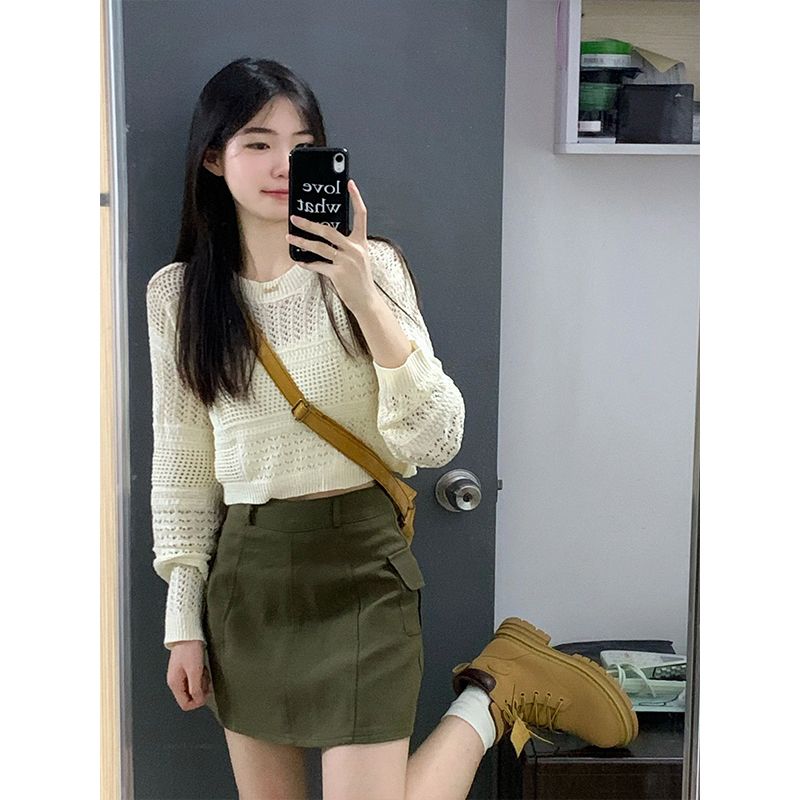 甜美學院風鏤空防曬毛衣針織衫女夏季設計感辣妹疊穿薄款上衣罩衫