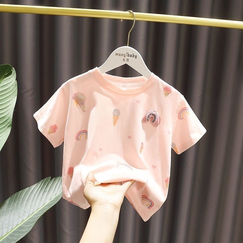 女童短袖t恤2023洋气新款薄款儿童夏装宝宝夏装上衣婴儿小童半袖