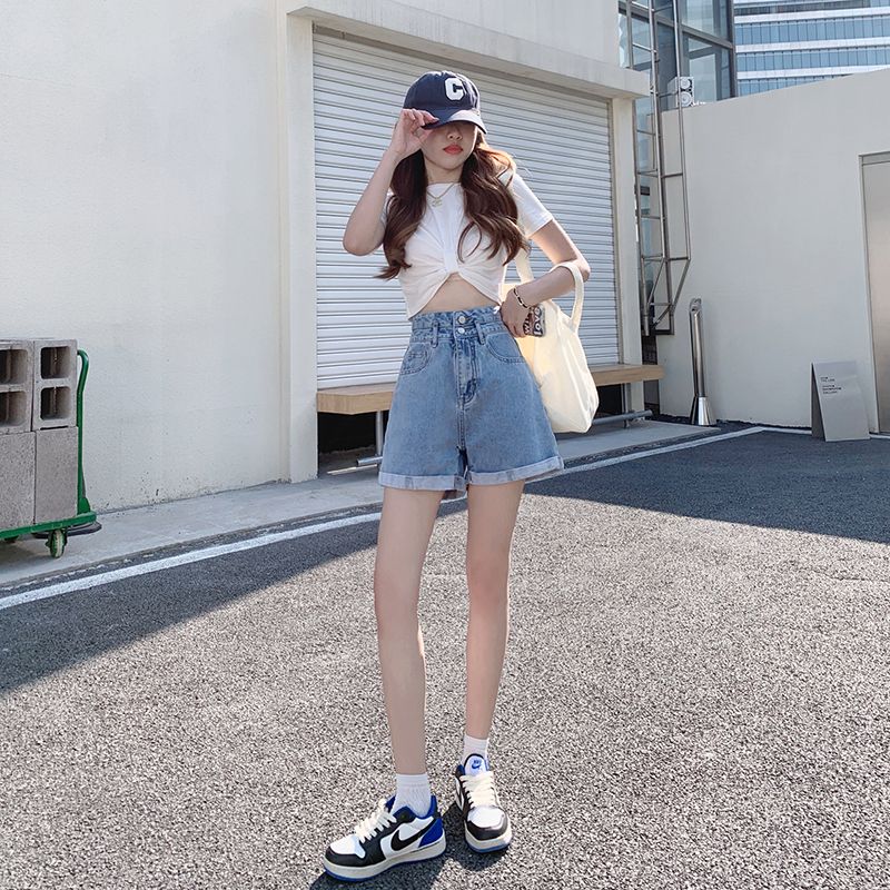 夏季新款寬鬆薄款闊腿顯瘦高腰牛仔短褲女2023年a字辣妹超短熱褲