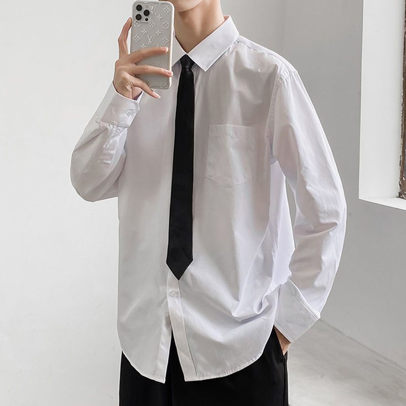 送领带纯色长袖短袖白色衬衫男生学生DK制服帅气班服寸衫衬衣上衣