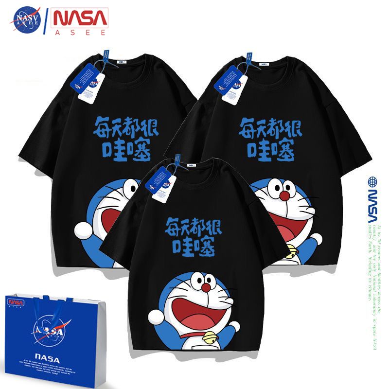 NASA parent-child panda short-sleeved t-shirt boys and girls new summer children's cotton cartoon half-sleeved tide for big children