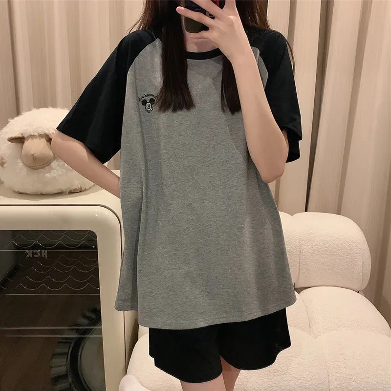 睡衣女夏季短袖短褲學生卡通米奇兩件套裝寬鬆網紅可外穿家居服
