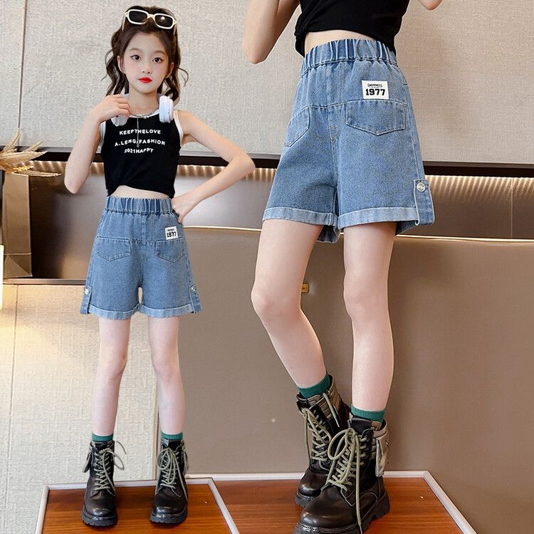 Girls denim shorts children's Korean version high waist loose hot pants  new summer thin section big boys and girls pants