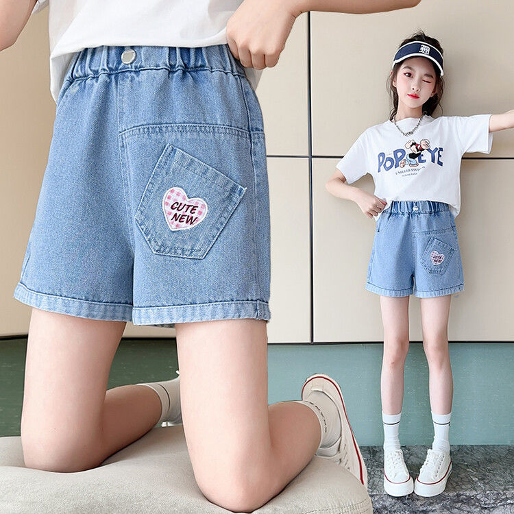 Girls denim shorts children's Korean version high waist loose hot pants  new summer thin section big boys and girls pants