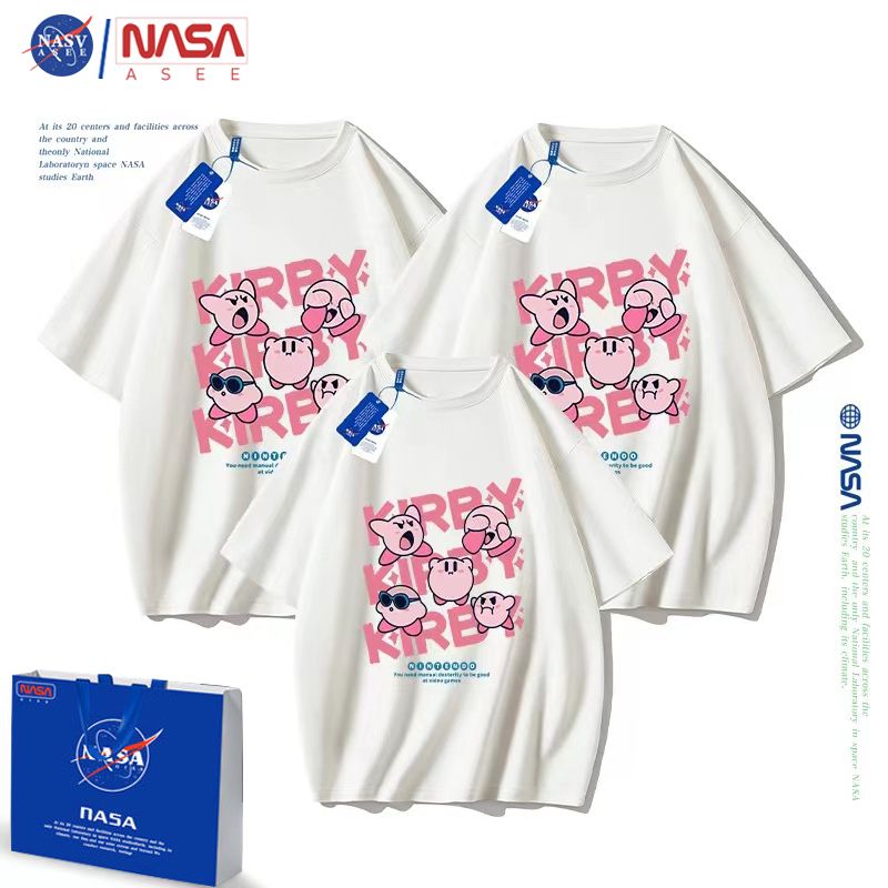 NASA星之卡比亲子装2023新款夏天一家三口短袖t恤纯棉母女全家装