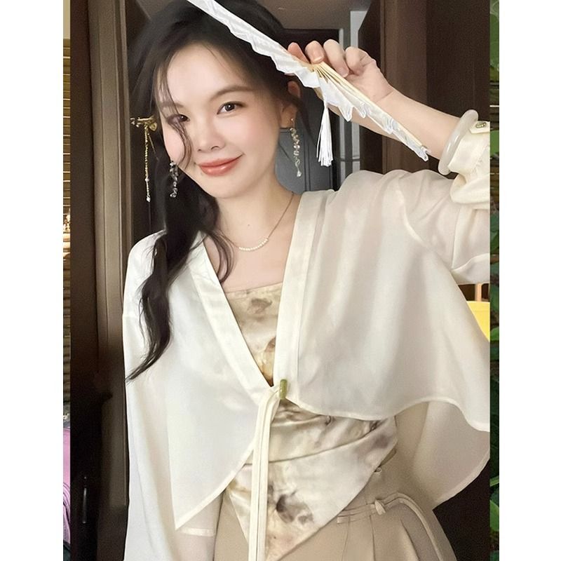 配吊帶裙子雪紡冰絲防曬衣女夏季薄款小披肩外搭罩衫短款外套開衫