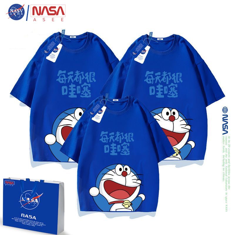 NASA parent-child panda short-sleeved t-shirt boys and girls new summer children's cotton cartoon half-sleeved tide for big children