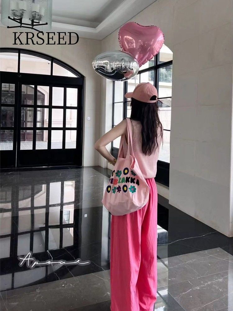KRSEED summer 2023 new women's clothing Internet celebrity fried street hot girls lively and age-reducing fashion wide-leg pants two-piece set