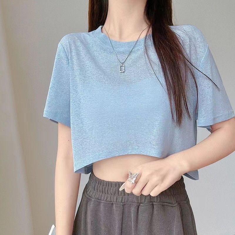 Ice silk knit blouse women's outer half short-sleeved t-shirt loose sunscreen air-conditioning shirt design sense black top summer
