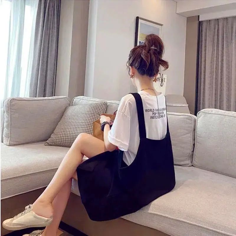 Fat MM extra large size 300 catties suit skirt  summer loose Tibetan meat slimming T-shirt strap dress two-piece set