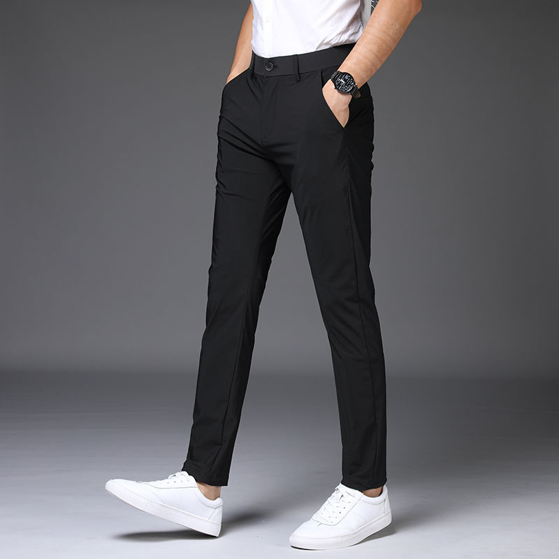 Summer men's casual pants elastic Korean version slim straight trousers thin section suit pants trend small trousers anti-wrinkle